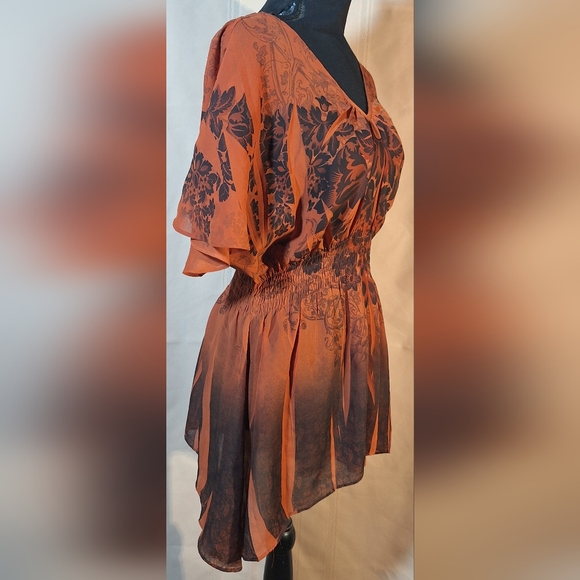 DRESSBARN Orange and Black Floral Blouse - Picture 2 of 6